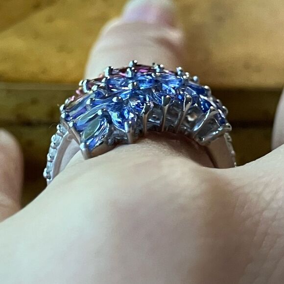 Natural Tanzanite Pink Tourmaline Sterling Silver Ring Size 6 - Picture 2 of 9